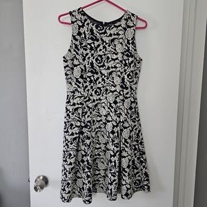 Ann Taylor A Line navy blue white floral dress